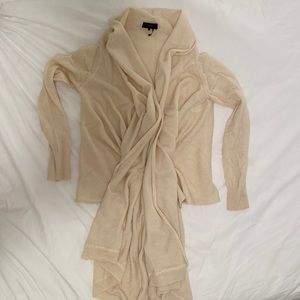 Pure cashmere Donna Karen wrap sweater neutral beige cream